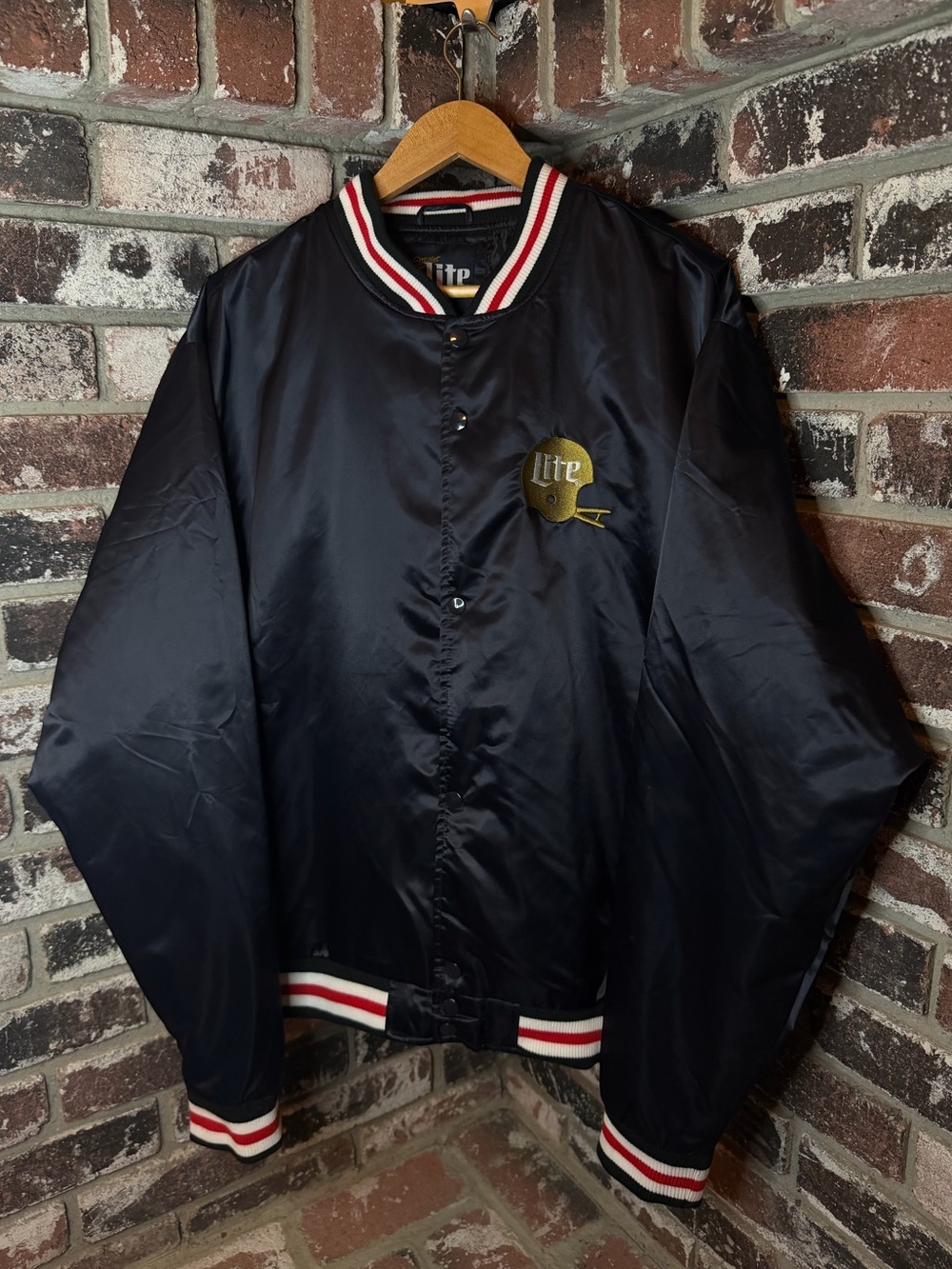 Miller Lite Navy Blue Football Helmet Embroidered Quilted Varisty Bomber Jacket - Picture 3 of 8